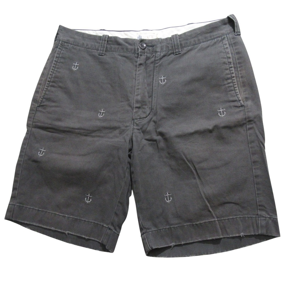 J Crew Mens Chino Shorts 32 x 9 Gray Allover Anchor Print Nautical Cotton Pocket